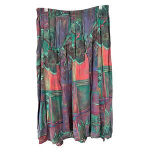 Vintage 90s Whimsygoth Witchy Midi Skirt Watercolor Retro Hippie Art To Wear XL